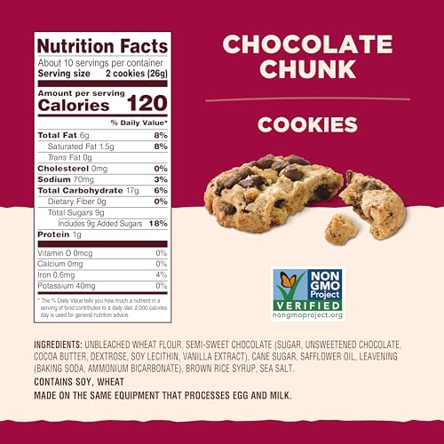 BACK TO NATURE CHOCOLATE CHUNK COOKIES – DAIRY FREE, NON-GMO, MADE WITH WHEAT FLOUR, DELICIOUS & QUALITY SNACKS, 9.5 OUNCE