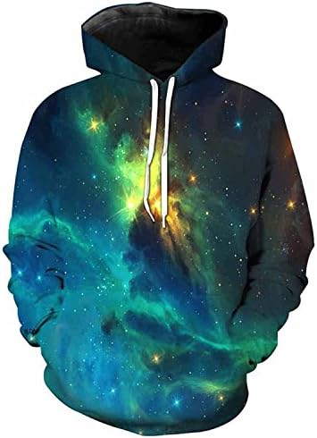 Dayon Men Green Space Stars 3D Print Longsleeve Hoody Pullovers Fashion Tops 10XL as Shown XXL