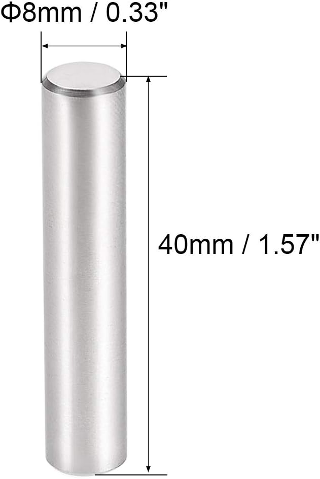 sourcing map 10Pcs 8mm X 40mm Dowel Pin 304 Stainless Steel Cylindrical Shelf Support Pin Fasten Elements Silver Tone - Image 4