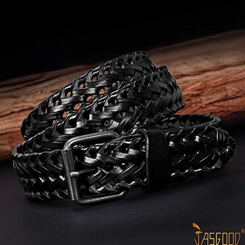 JasGood Men\'s Fashion Vintage Perforated Casual Braid-Weave Belt With Classic Buckle Black,35\
