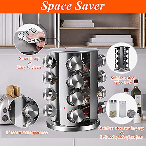 Rotating Spice Rack with 16 Jars, Revolving Spice Rack Organizer