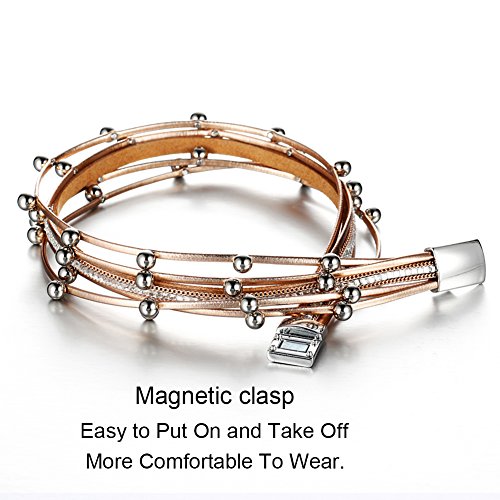 17KM Women Stylish Bracelets Multilayers Silver Beads Leather Bracelets Fashion Charm Wrap Cuff Bracelet for Girls