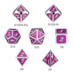 DnDnD Solid Metal Dice Set, Rose Pink D&D Metal