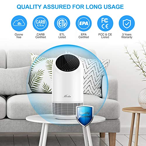 MOOKA True HEPA Air Purifier for Home Up to 323ft², 360° Deep Purification, Ozone Free Air Cleaner for Allergies, Pets, Smokers, Mold, Odor Eliminators for Bedroom Large Room, Filter Reminder & Timer