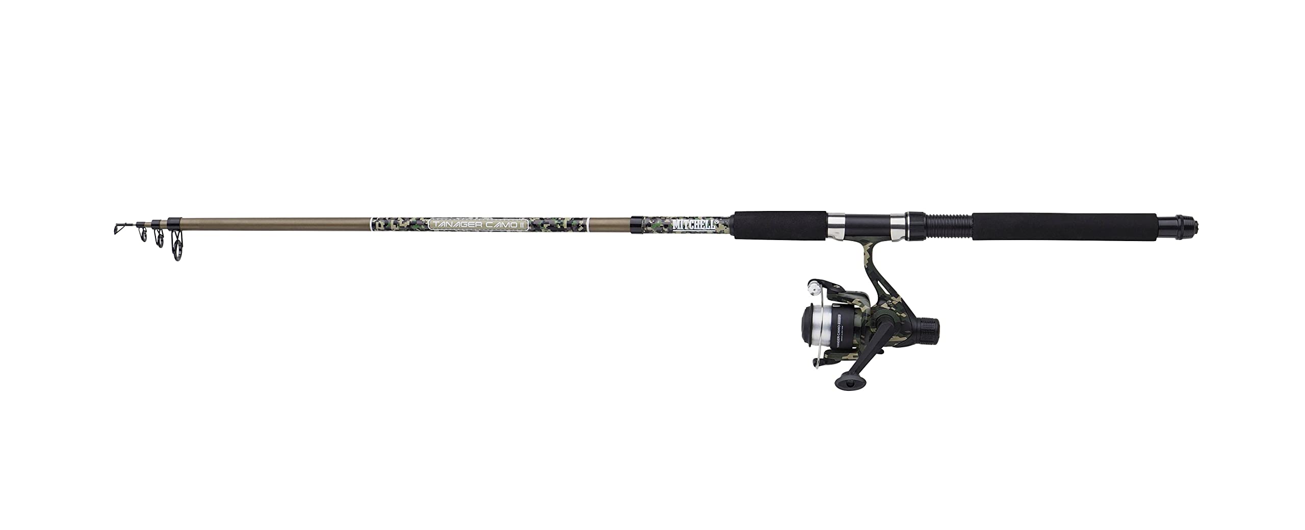 Mitchell Tanager Camo II Telescopic Spinning Combo | Compact Fishing Rod & Reel Set for Freshwater Anglers | Predator Fishing | Ideal for Travel, Ready-to-Fish | Green Camo, 2.4m | 10-30g