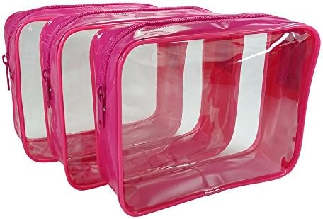 3-Pack Clear Vinyl Cosmetic Bag - Pink
