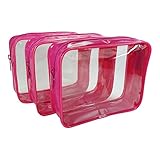 3-Pack Clear Vinyl Cosmetic Bag - Pink
