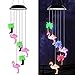 AceList Changing Color Solar Powered Plastics Flamingo Tree Wind Chime Wind Moblie LED Light, Spiral Spinner Windchime Portable Outdoor Chime for Patio, Deck, Yard, Garden, Home,
