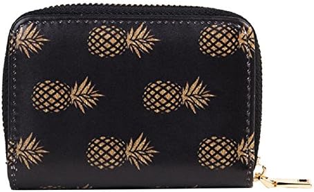 Fancy Women Card Case Floral Design Card Holder Printed Credit Card Wallets for Girls (Gold Pineapple)