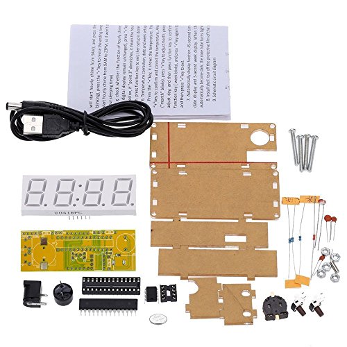 WINGONEER 4-Digit DIY LED Electronic Clock Kit Microcontroller 0.8inch Digital Tube Clock with Thermometer Hourly Chime Function DIY Kit Module - Green