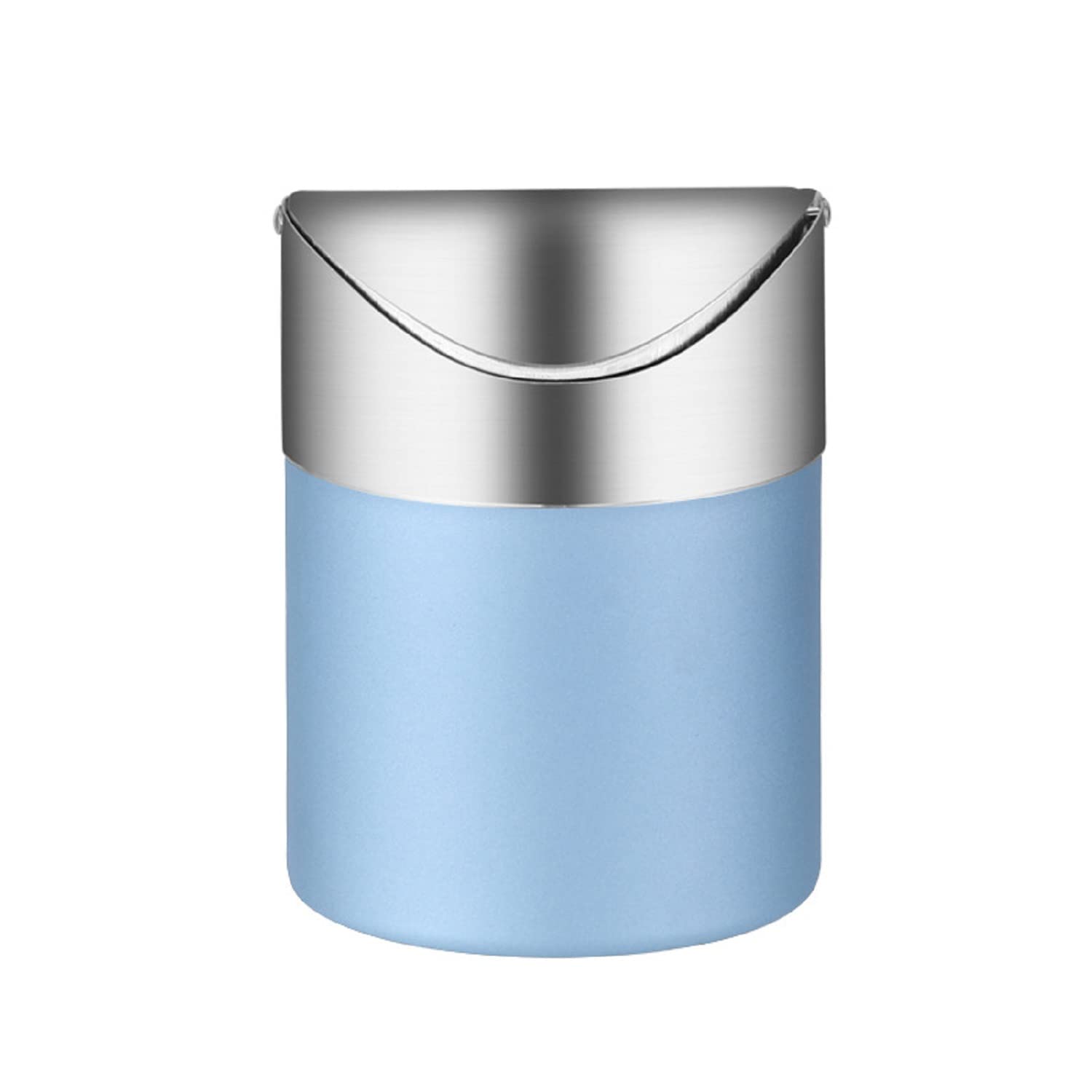 ETRAVEL Mini Desktop Bin with Lid, Brushed Stainless Steel Swing Bin, Trash Can Small Desk Bin Indoor Dustbins Car Desk Office Bathroom Kitchen Waste Containers (12 x 12 x 16.5CM, 1.5L) (sky blue)