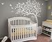 Large Tree Wall Decals Nursery Tree Stickers with Birds Stunning Tree Wall Art Mural Vinyl Wall Decor KW032 (Leaning Left, White)