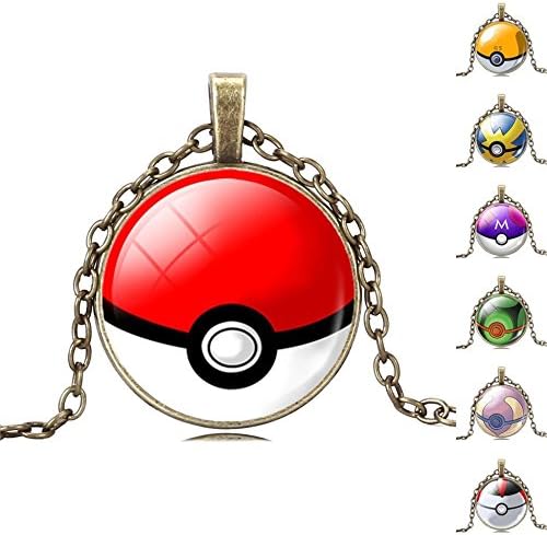 JewelryX - 1pc Bronze Pokemon Go Ball Pokeball Cabochon Glass Charm Pendant Chain Necklace Fashion Women Men #1