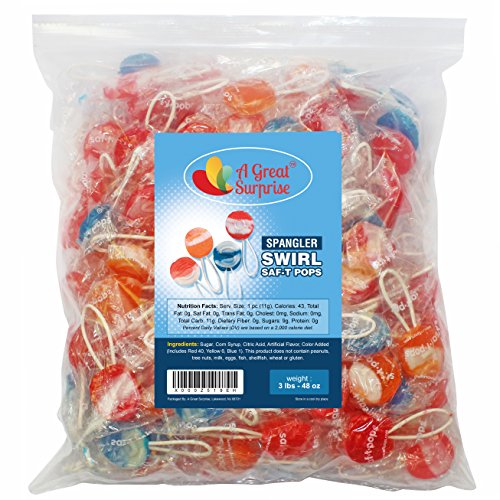 Saf-T-Pops Swirl Assorted Flavors, Lollipops with Safety Sticks, 3 LB Bulk Candy, 48 oz