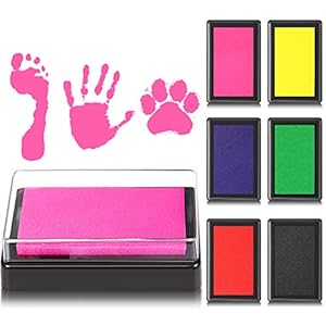 6 Pieces Reusable Ink Pad for Baby Footprint Ink Pad Handprint Paw Print, Non-Toxic Ink Pad, Feet and Hands Stamp for…