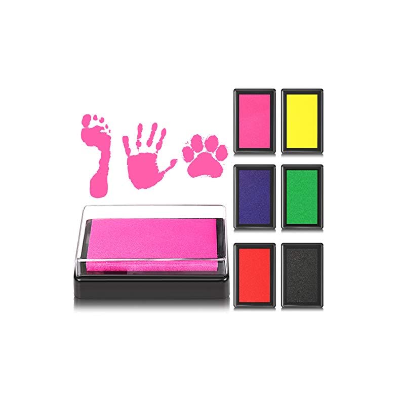 6 Pieces Reusable Ink Pad for Baby Footprint Ink Pad Handprint Paw Print, Non-Toxic Ink Pad, Feet and Hands Stamp for…