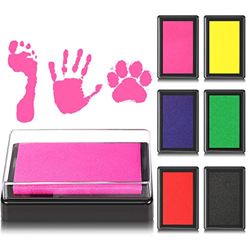 6 Pieces Reusable Ink Pad for Baby Footprint Ink Pad Handprint Paw Print, Non-Toxic Ink Pad, Feet and Hands Stamp for…