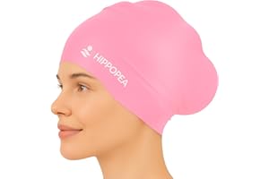 HIPPOPEA Large Swim Cap for Long Hair Women, Dreadlocks, Weaves, Hair Extensions, Braids, Curls & Afros - 3D Ergonomic Design Silicone Swim Cap Woman Kids Men Adults Boys Girls