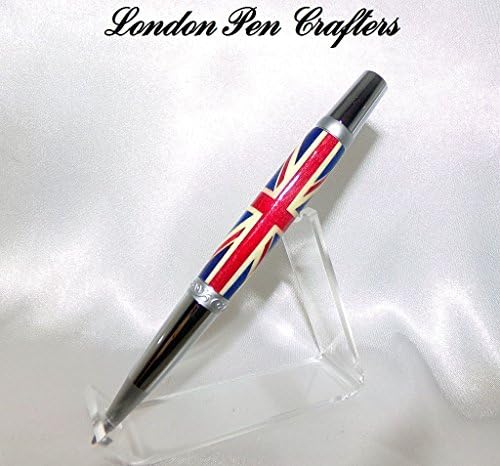 Hand Crafted LEXI ELEGANT Twist Ballpoint pen w/Satin Chrome Hardware and British Union Jack Flag