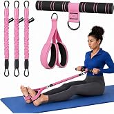 Pilates Bar Kit with 3 Resistance Bands, 30 lbs, Pink and Black, Portable Workout Set with Carry Bag