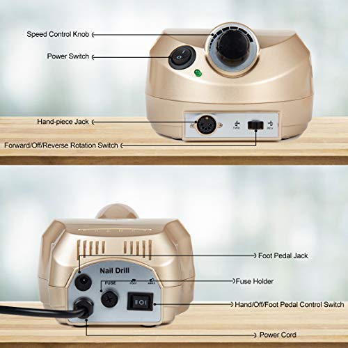 30000RPM Electric Nail File Drill Machine Upgraded Manicure Pedicure Kit with Foot Pedal for Acrylic Nails,Gel Nail,300 Piece Sanding Bands and Nail Drill Bits Accessories