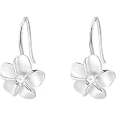 Silver White Flower Earrings for Women Silver Plated Plumeria Flower Earrings Hypoallergenic Cubic Zircon Cute Flower Drop Earrings Birthday Jewelry