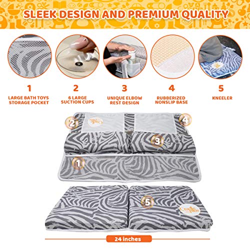 Bath Kneeler and Elbow Rest Set- 24" Extra Long, Bath Kneeling pad with Storage for Baby Bath Accessories, 1.5" Extra Thick Memory Foam, with 6 Strong Suction Cups to Hold arm Rest in Place.