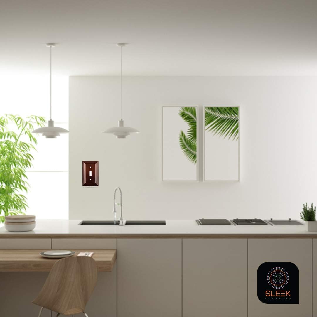 Pack of 4 Wall Plate Outlet Switch Covers by SleekLighting | Decorative Dark Brown Mahogany Look | Variety of Styles: Decorator/Duplex/Toggle / & Combo | Size: 1 Gang Duplex - - 