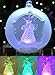 Lighted Angel Christmas Ornament - LED Ball Ornament with a Glass Angel Playing a Horn Inside - Hand Painted Ornaments with Glitter Snowflakes
