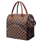 WODKEIS Lunch Bag Insulated Lunch Box Cooler Bag Large Lunch Tote Luxury Snacks Organizer Lunch Holder for Women Men Adults Work Picnic Hiking, Water-resistant, Wide-Open, Brown Lattice