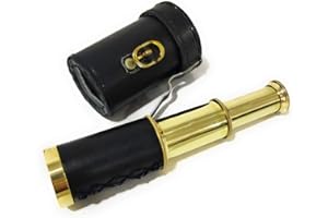 ARTIZANSTORE Brass Handheld Telescope, Functional Vintage Replica Telescope, Pirate Navigation with (Black Leather), Handcrafted Portable Collapsible Marine Spyglass Collectible Décor, 6”