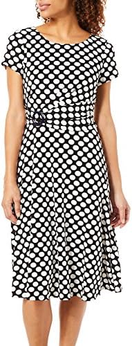 Perceptions Womens Polka Dot Print Side Buckle Dress 8 Black/White