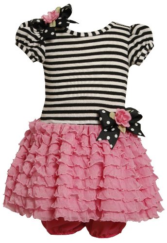 Bonnie Baby Baby-Girls Infant Knit Bodice To Drop Waist Multi Ruffle Skirt (3-6 Months, Pink)