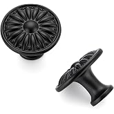 JOY DECOR Matte Black Cabinet Knobs Rosette Drawer Knobs 1-1/4 Inch 5 Pack | Sunburst Drawer Knob Shape, Solid Metal Pull Feel, For Kitchen Cabinets, Bathroom Vanities, Dressers, Furniture Updates