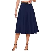 Cromoncent Girls Womens High Waist Pleated Long Skirt with Pockets