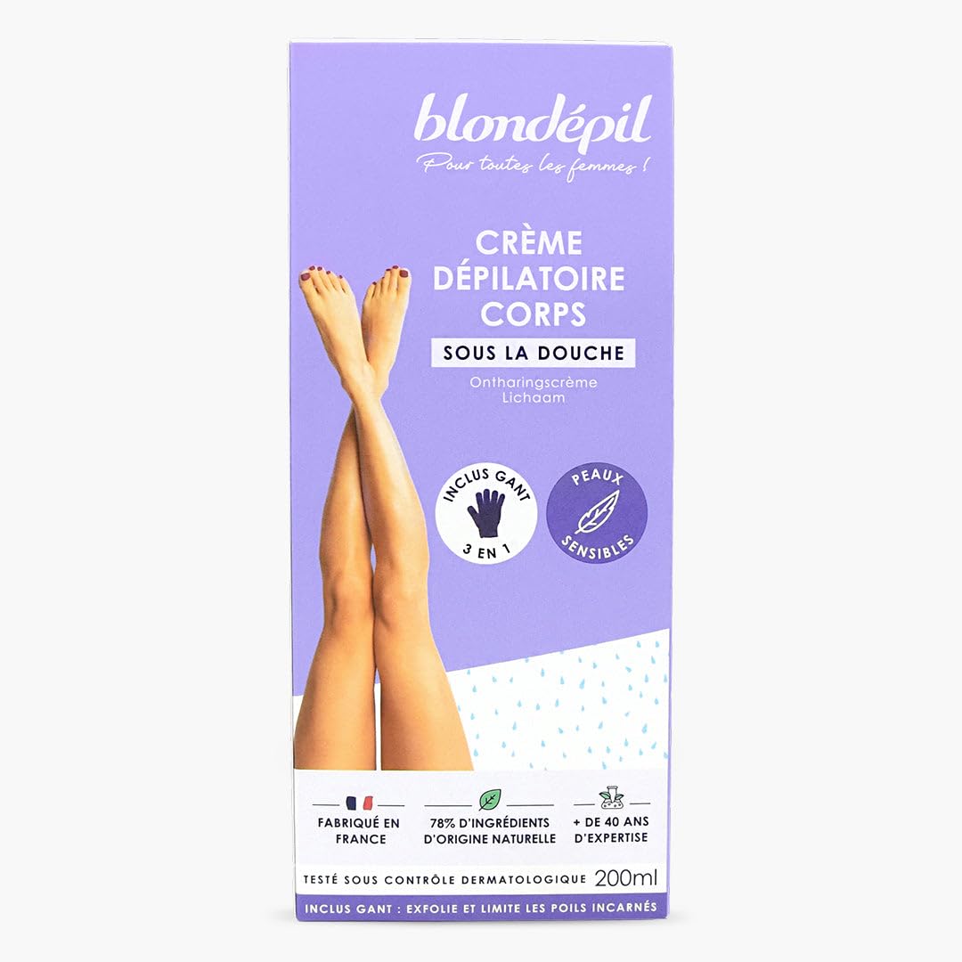BLONDEPIL Creme Depil Depilatory Cream + Exfoliating Glove for Sensitive Skin, 200 ml - Lot of 2
