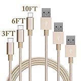 MCUK Type C Cable, 3 Pack 3ft 6ft 10ft Type C Cable Charging Cord Nylon Braided Data Sync Cable for New Macbook 12 inch, OnePlus 2, LG G5, Nexus 6P/5X, ChromeBook Pixel (3ft+6ft+10ft)Gold