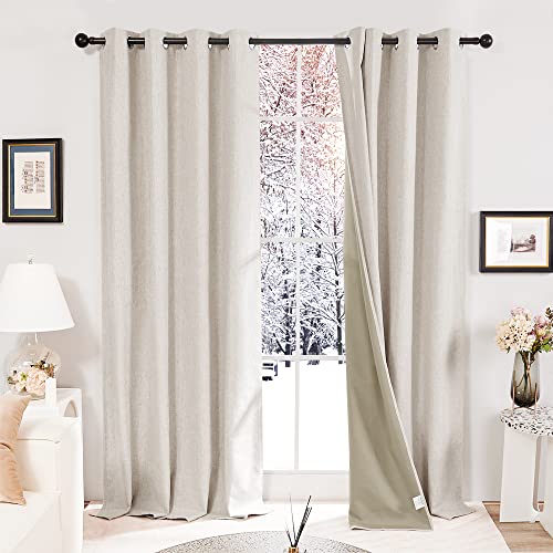 Deconovo 100% Blackout Curtains Faux Linen Thermal Insulated Eyelet Curtains for Bedroom W46 x L54 Inch Pale Khaki One Pair