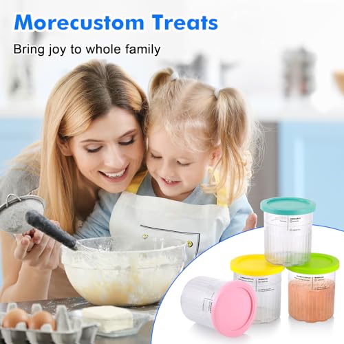 Hejo 4 Pieces Containers for Ninja Creami Deluxe Pints, 680ml Ice Container for NC500 NC501 Series, Ice Cream Container with Lid for Ninja Ice Cream Maker, Accessories for NinjaCreami Ice Cream