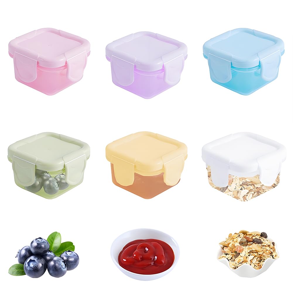 SwirlColor Mini Food Containers with Lid, 6Pcs 2oz/60ml Sauce Pots Snack Boxes Dip Cups for Sauce Containers Travel Condiment Freezer Containers