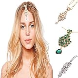3Pcs Gold Head Chain Accessories Indian Bohemian Bollywood Jewelry for Women Headpiece