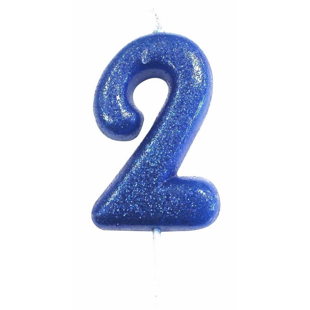 Anniversary House Colourful Blue Glitter Number 2 Cake Candle for Birthday and Anniversary Decorations - Elegant Birthday Candle for Cake - Stylish Silver Number Candle Topper 7 cm