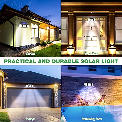 Luz Solar Exterior GolWof 2 Piezas 230LED 3 Cabezas Lampara Solar Exterior con Sensor de Movimiento 270º lluminación Foco Solar Exterior IP65 Impermeable para Frente Jardin Garaje Camino Patio