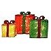 PRODUCTWORKS Candy Cane Lane 3-Piece Pre-Lit Gift Boxes with 70 Lights Seasonal Outdoor Décor