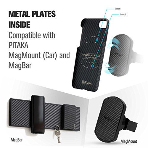 Pitaka Aramid Case/Back Cover with Tempered Glass, Embedded Metal Plates and Wireless Charging Friendly for iPhone 8/7 P