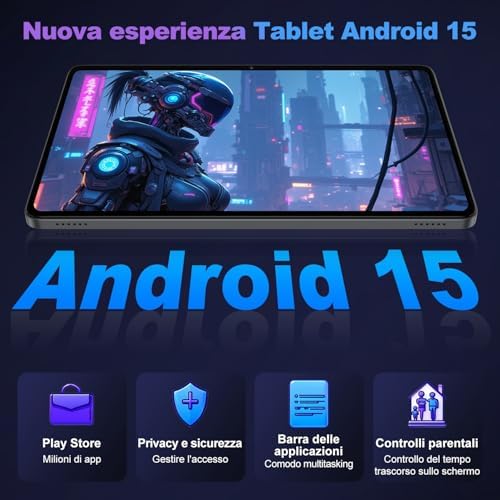 Tablet 10 Pulgadas Android 15 con Gemini AI, 22GB RAM + 128GB ROM (Ampliable 2TB), Tablet con Teclado y Ratón, Widevine L1, WiFi 5G, Batería 8000mAh, Pantalla IPS HD, Cuerpo Metálico – Gris Espacial