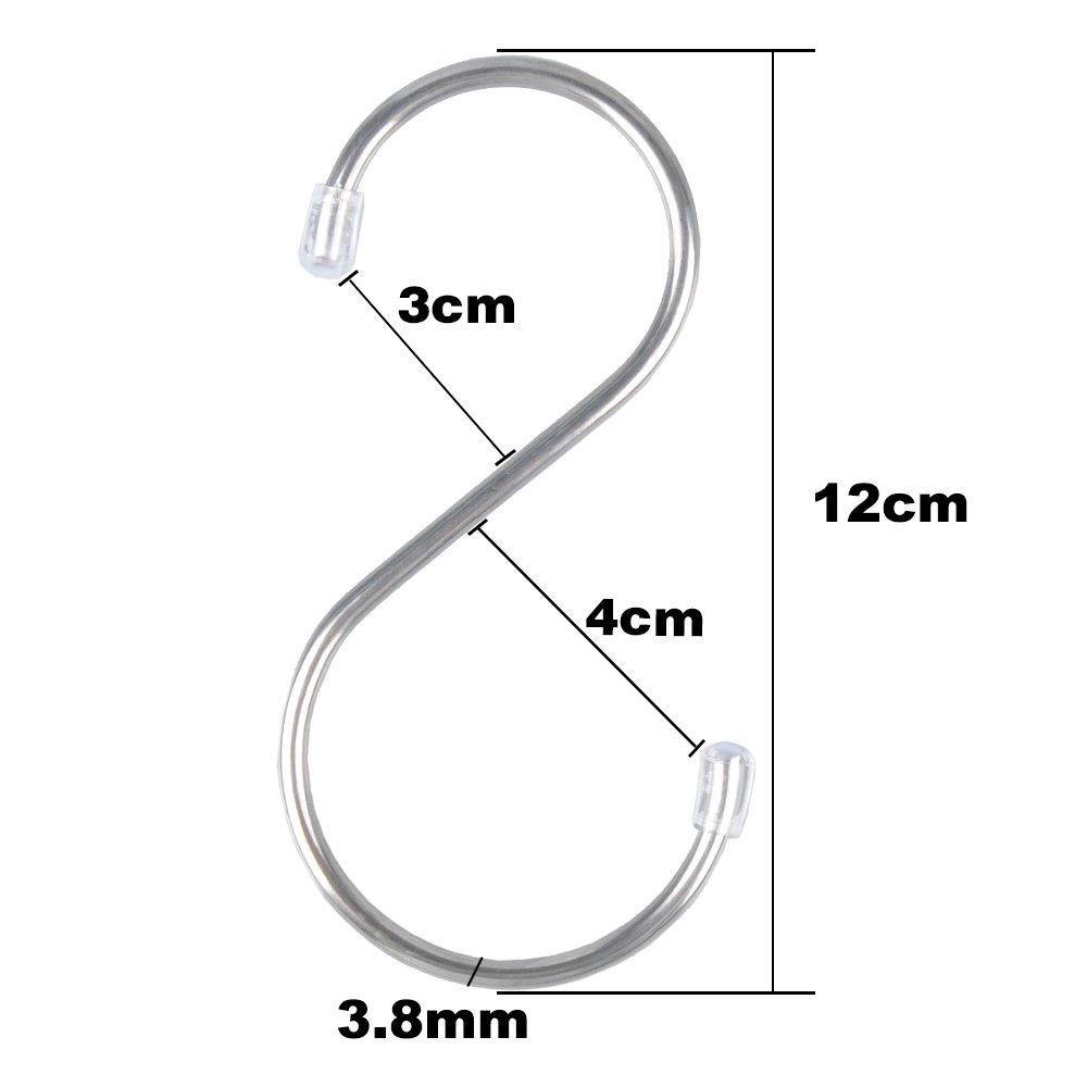 MUYI Kitchen Tools Premium Round S Shaped Hooks in 10 Pack Polished Stainless Steel Metal (L)