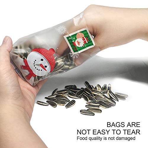 Christmas Cookie Bags Snack Bags Plastic Cookies Bakery Candy Treat Bags for Gift Giving Wrapping Packaging Bags Toaster Bags Santa Claus Snowman Snowflake 100 Pack Cookie Sealing Stickers