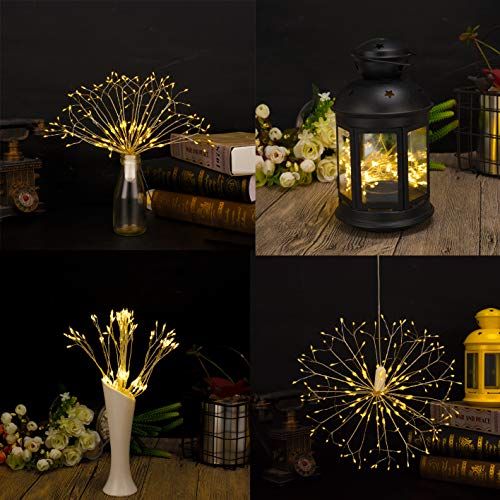 Wellerly Fairy String Lights, 2 Pack 8 Modes 198 LED Fireworks Starburst Dandelion Fairy Lights Battery Operated DIY Hanging Remote Control Waterproof Decorative Sliver Wire for Party - Warm White - Thumbnail 4