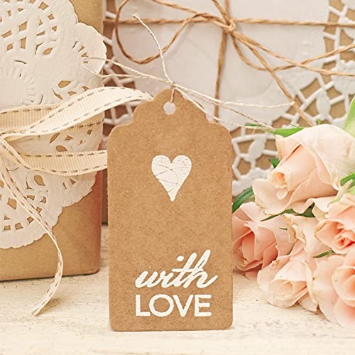 SallyFashion Kraft Paper Tags, 100 PCS Brown Kraft Paper Gift Tags Craft Hang Tags with Free 100 Root Natural Jute Twine for Gifts Arts and Crafts Wedding Holiday